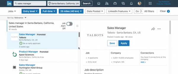 Capture LinkedIn : résultats de recherche d’emploi avec le bouton Job Alert à gauche