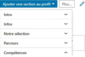 Capture LinkedIn : menu Ajouter une section au profil, rubrique Compétences
