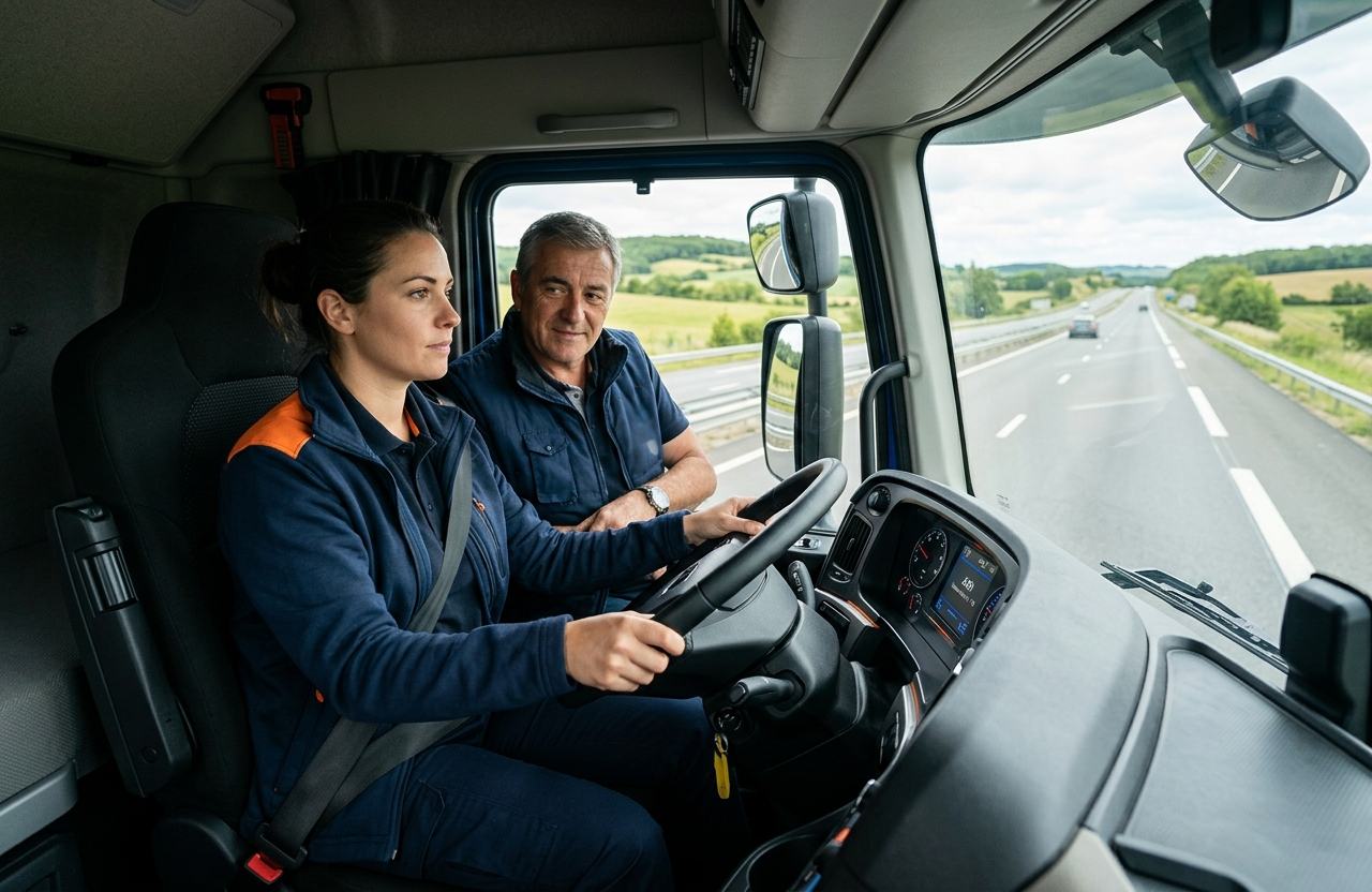 Conductrices en formation dans un camion